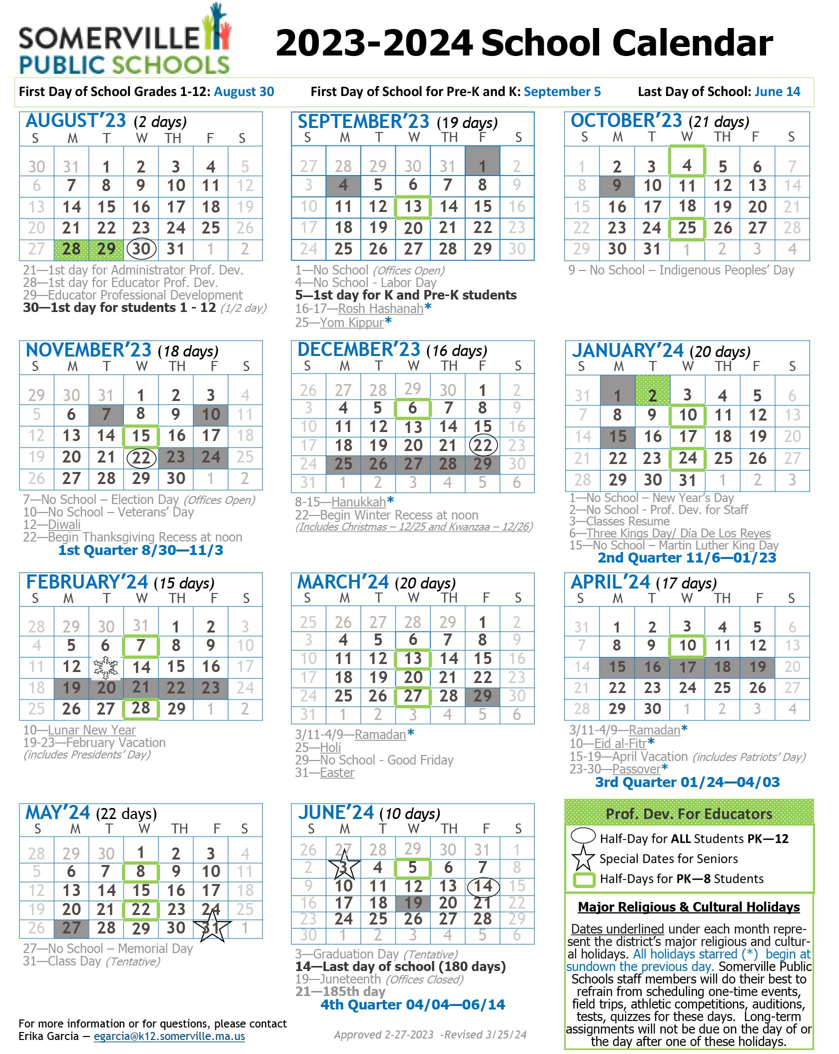 Page 1 of School year 2023-2024 calendar