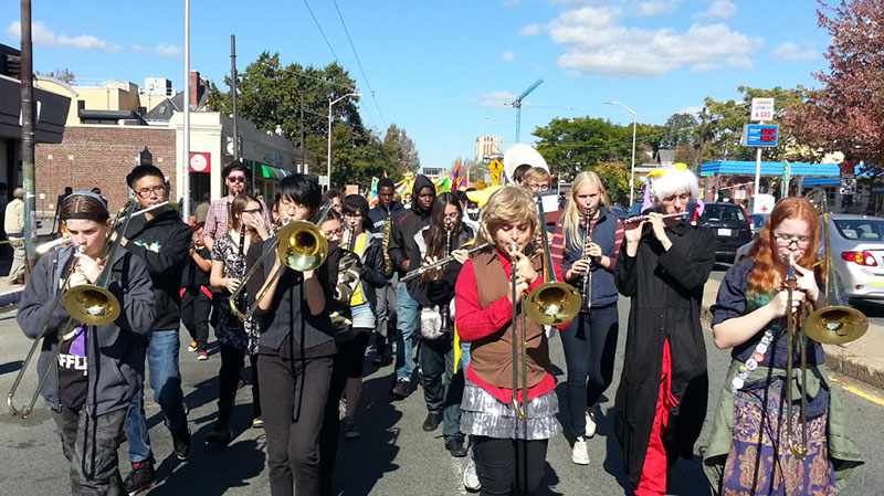 High School students playing instruments at Honk Festival